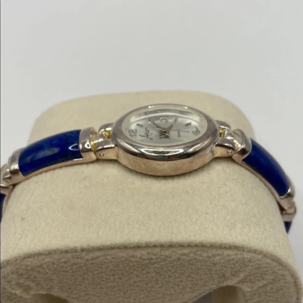 Vintage Aria Sterling Silver Lapis Lazuli Gemstone Bracelet Watch Retro Classic